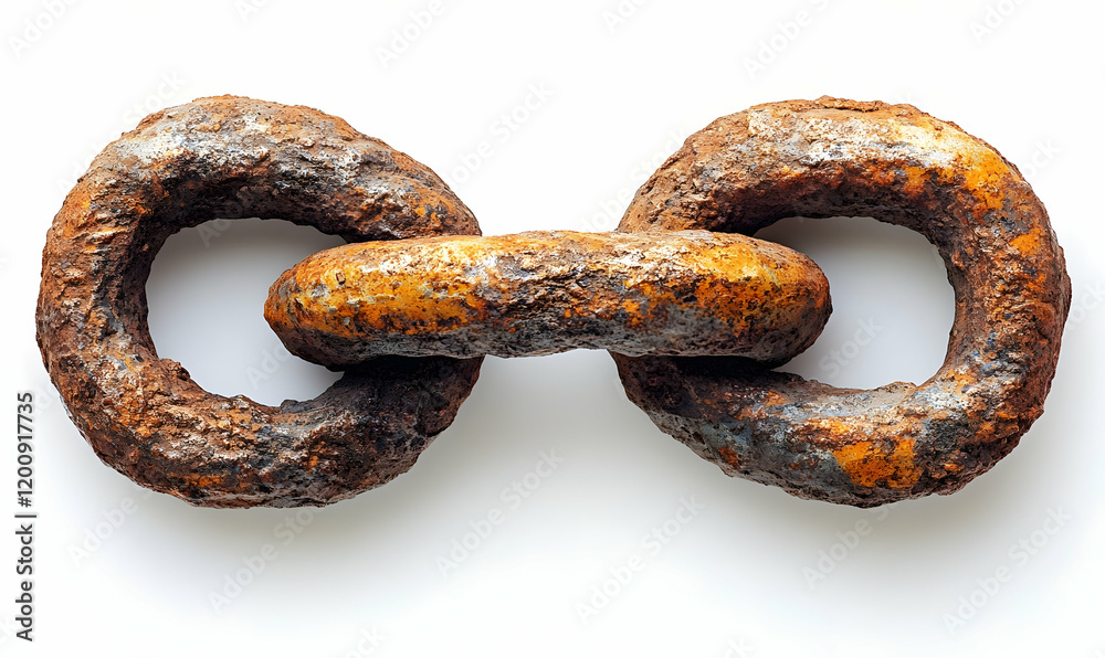 Rusty chain link, isolated, white background, strength concept Rusty chain link, isolated, white background, strength concept