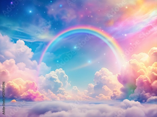 Abstract Kawaii Rainbow Sky: Colorful Surreal Background for Design