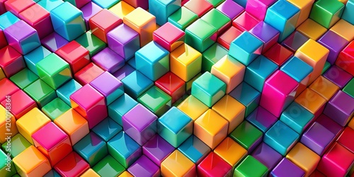 Abstract Loopable Animation: Colorful Cubes Moving Sideways, Geometric Pattern