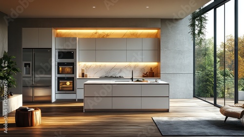 Wallpaper Mural Modern Kitchen Design with Island and Glass Walls Torontodigital.ca