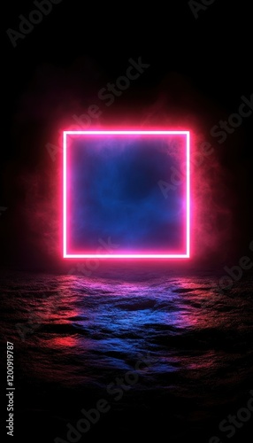 Neon Square Frame on Dark Background