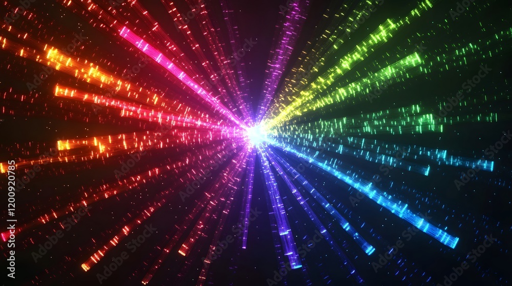 Fototapeta premium Rainbow Light Beams Radiate From Central Point