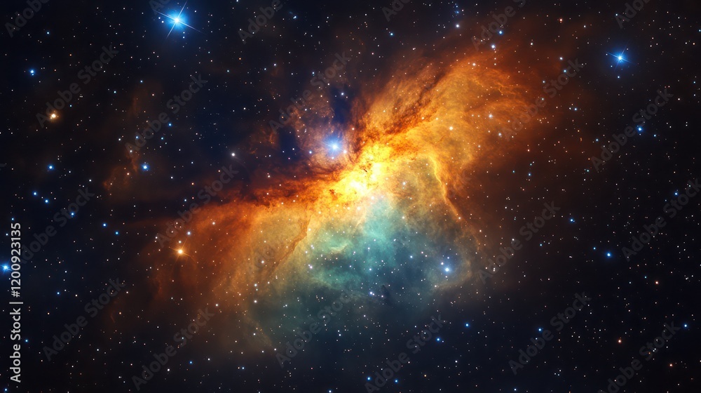 Obraz premium Cosmic Nebula: A Celestial Tapestry of Orange and Teal
