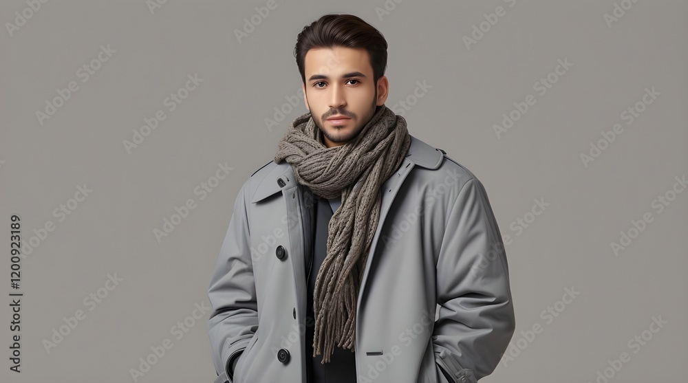 Obraz premium a man wearing a scarf and winter coat.generative.ai