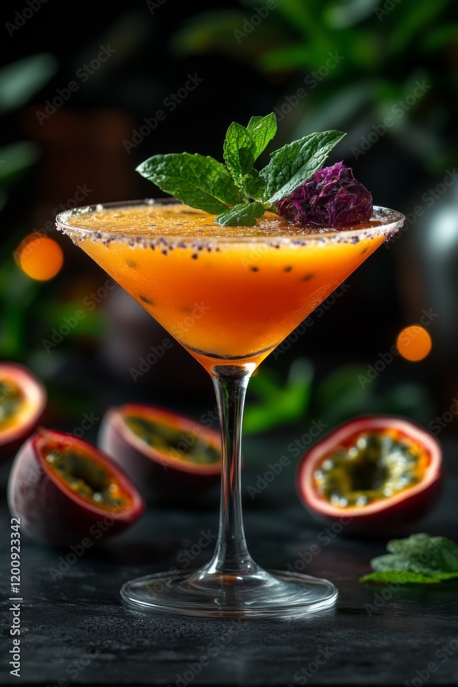 Fototapeta premium Passion Fruit Cocktail With Mint Leaves