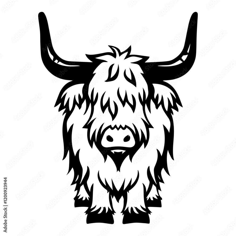 Fototapeta premium Highland Cow on White Background. Vector illustration.