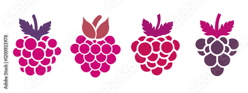 Set of raspberry in doodle style, vector illustration. Editable Vector