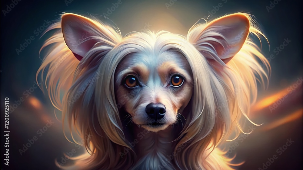 Naklejka premium Adorable Chinese Crested Powder Puff Dog Portrait with High Depth of Field