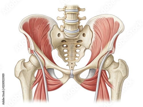 Detailed Anatomy Illustration Human Pelvis with Muscles Bones and Ligaments photo