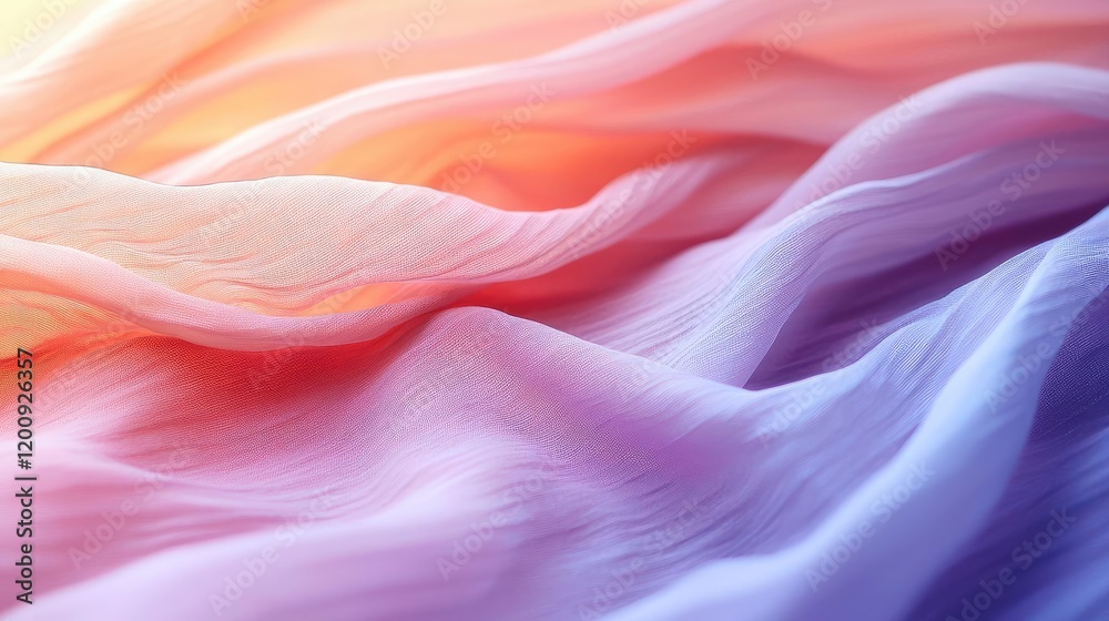 Fototapeta premium Ethereal watercolor concept. Beautiful colorful abstract fabric waves flowing gracefully in soft light.