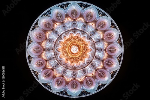 A circular mandala with glowing accents and pastel tones, ideal for holistic or wellness branding. photo