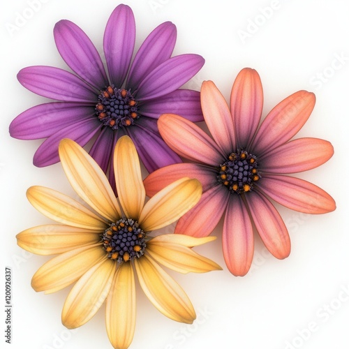 Colorful daisies, studio shot, white background, floral design