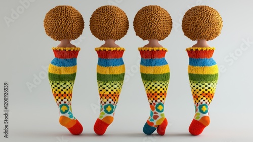 Colorful knit sock puppets dancing studio background photo