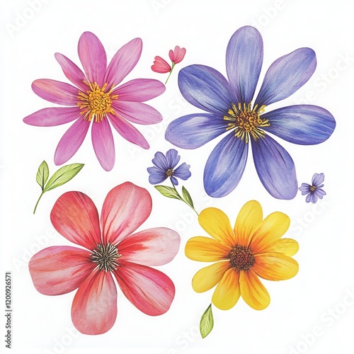 Colorful floral design, white background, spring, home decor