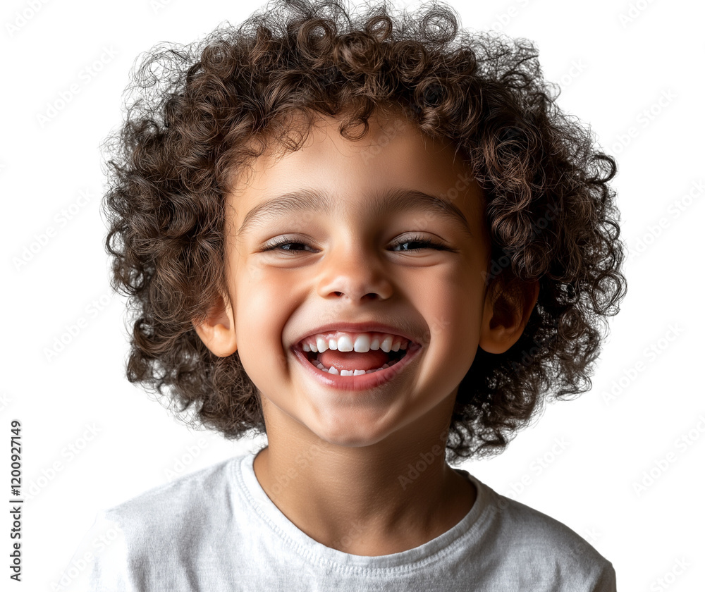 Portrait of a happy mixed-race child with curly hair laughing and isolated on a transparent background png Portrait of a happy mixed-race child with curly hair laughing and isolated on a transparent background png