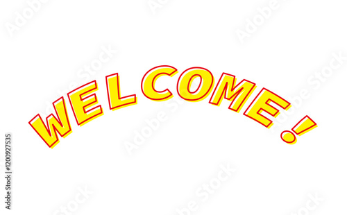 WELCOME!（ようこそ！）の文字の、よく目立つシンプルなロゴマーク
