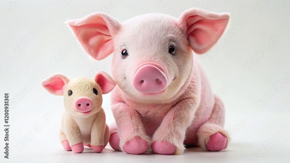 Adorable Pink Piglet Doll & Baby Pig, Isolated White Background - Cute Farm Animal Toy Photography Adorable Pink Piglet Doll & Baby Pig, Isolated White Background - Cute Farm Animal Toy Photography