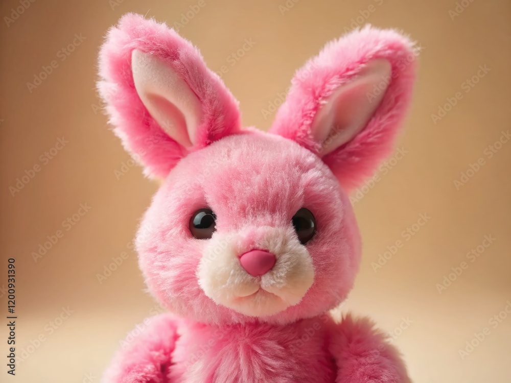 Obraz premium Adorable Pink Rabbit Soft Toy on Light Background - Perfect for Children's Products