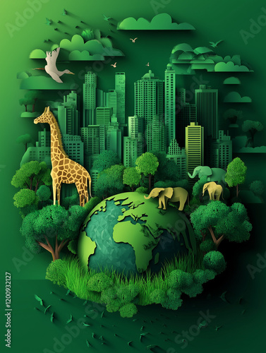 Sustainable Earth with Wildlife and Urban Harmony photo