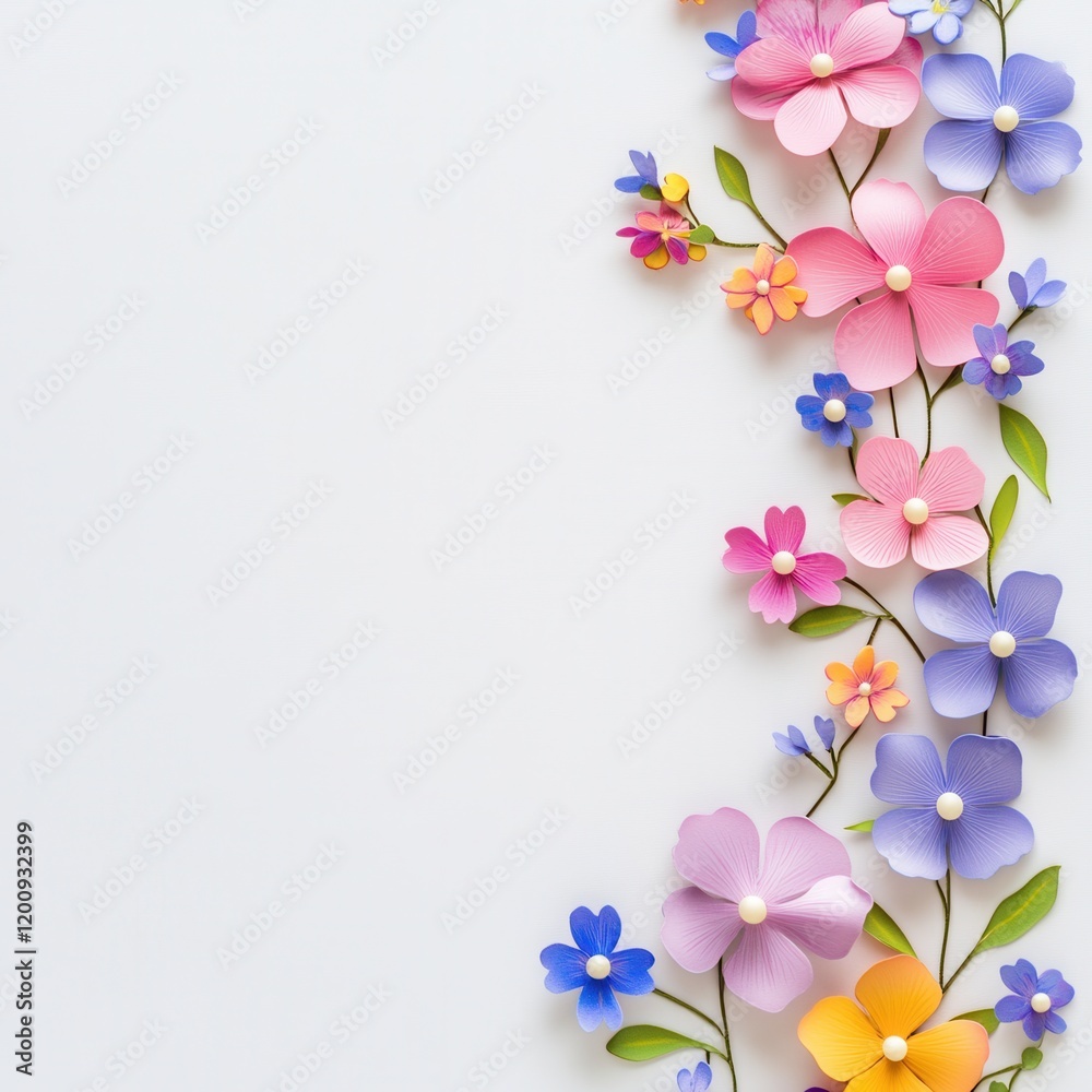 Naklejka premium Paper flowers border, white background, craft (2)