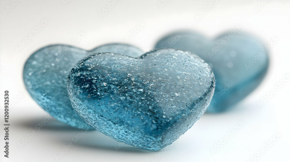 Obraz premium Blue glass hearts, studio shot, white background, love