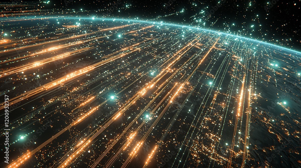 Naklejka premium Global network data streams flowing around Earth.
