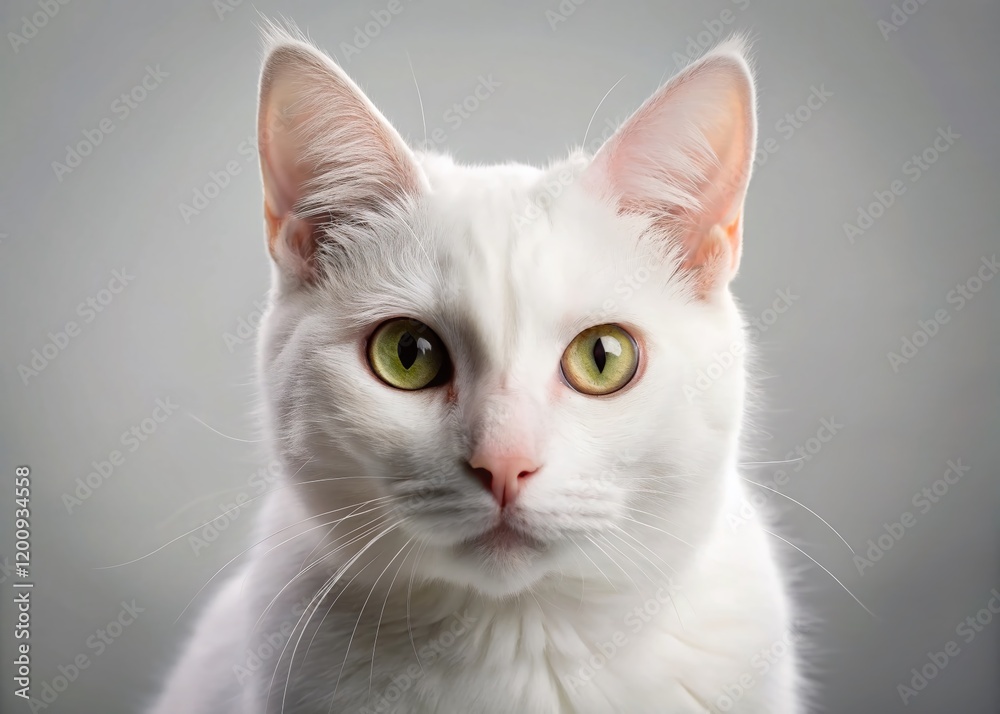 Adorable White Cat Portrait: Fluffy Feline Close-Up Adorable White Cat Portrait: Fluffy Feline Close-Up