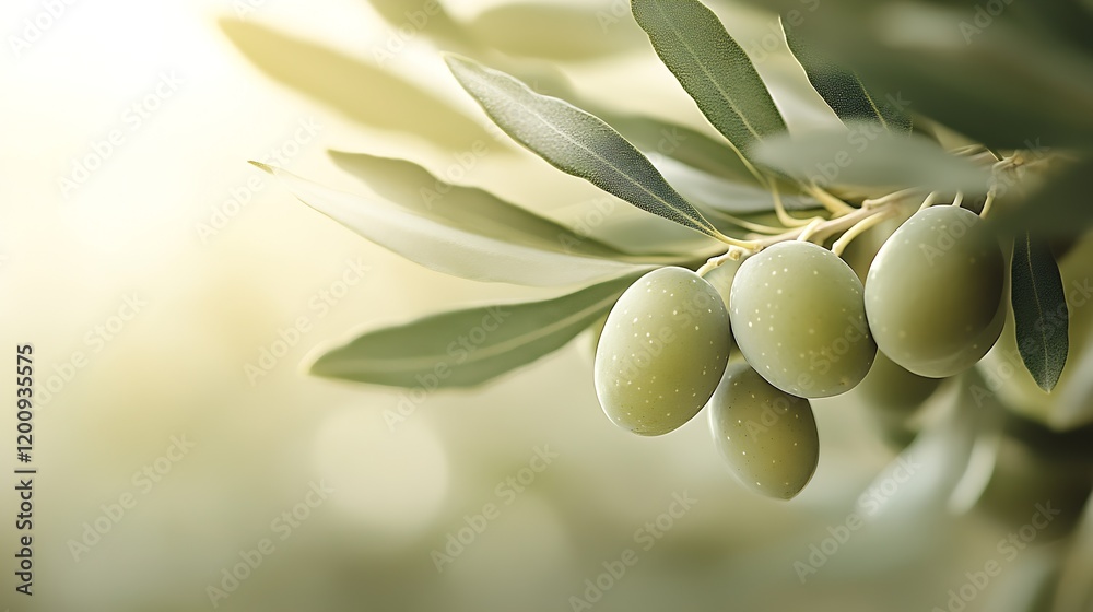 Mediterranean Olive Branch with Lush Green Olives in Natural Light : Generative AI Mediterranean Olive Branch with Lush Green Olives in Natural Light : Generative AI