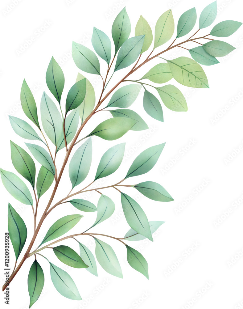 Fototapeta premium green leaves branch no background png page footer decor illustration
