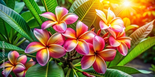Aerial Drone Shot of Lush Frangipani Flowers Blooming in Tropical Garden