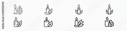 Candle line icon. candle flame Icon. candle and oak leaf outline vector icon, autumn candle icon.