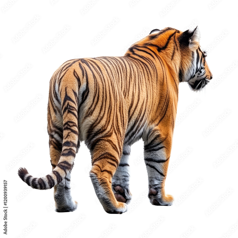 Obraz premium Royal tiger stand back view on white background 