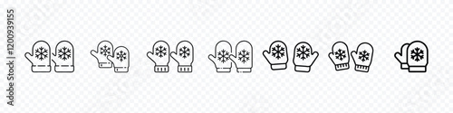 Winter Mittens line icon. Pair of cute warm knitted mittens with snowflake icon, A pair of mittens with snowflake vector icon.