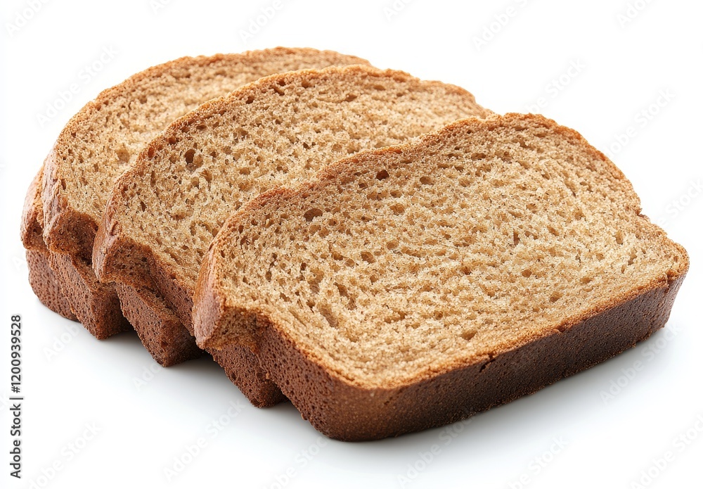 Three slices of brown bread isolated on white background. Three slices of brown bread isolated on white background.