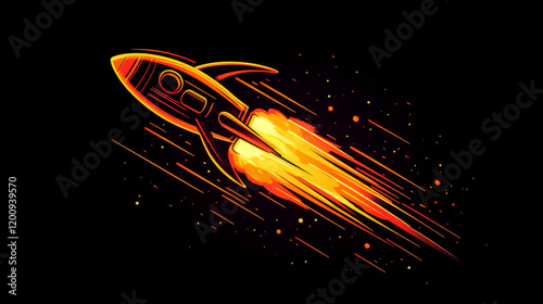 Launch of space rocket, flaming craft boost, ship isolated. Vector new idea and leadership, development symbol, startup launch of business. Fantasy rocketship, fast modern spaceship ufo aliens craft photo