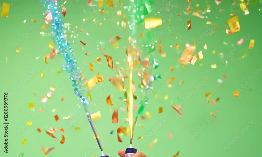 exuberant confetti explosions on rich green backgrounds in 4K