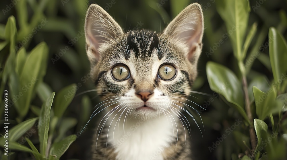 Curious Scottish Kitten in a Lush Green Garden, Adorable Scottish kitten enjoys morning concept. Curious Scottish Kitten in a Lush Green Garden, Adorable Scottish kitten enjoys morning concept.