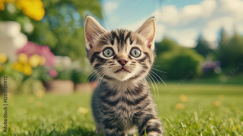 Curious Kitten Exploring Green Grass in Scotland, Adorable Scottish kitten enjoys morning concept. Curious Kitten Exploring Green Grass in Scotland, Adorable Scottish kitten enjoys morning concept.