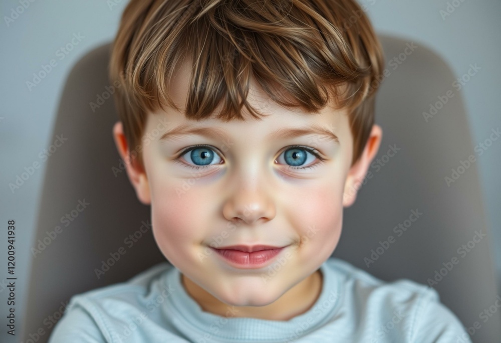 A young boy with a gentle smile, looking directly at the camera