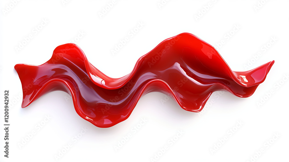 Fototapeta premium Realistic red ketchup stain of zig-zag shape. Isolated 3d vector jam blob or cooking condiment splat. High resolution texture bbq relish swirl