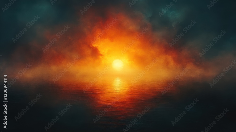 Naklejka premium Stunning Sunrise over Calm Water with Dramatic Colorful Clouds