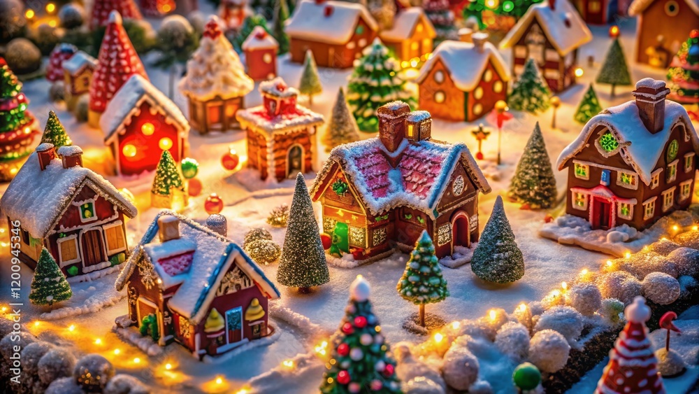 Naklejka premium Aerial View of Charming Gingerbread House Decorated for Holidays