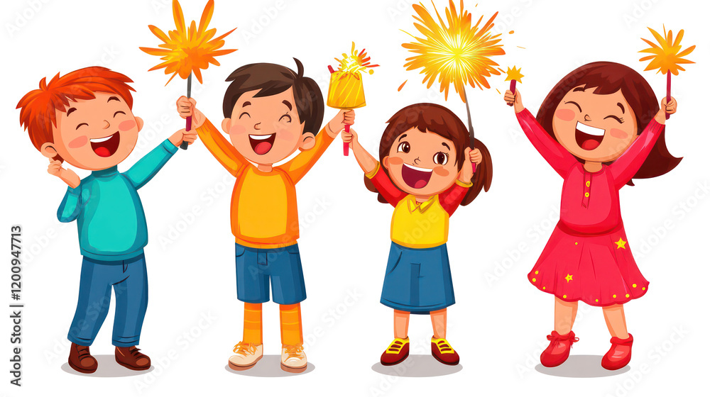 Children Joyfully Celebrating With Sparklers Generative AI Children Joyfully Celebrating With Sparklers Generative AI