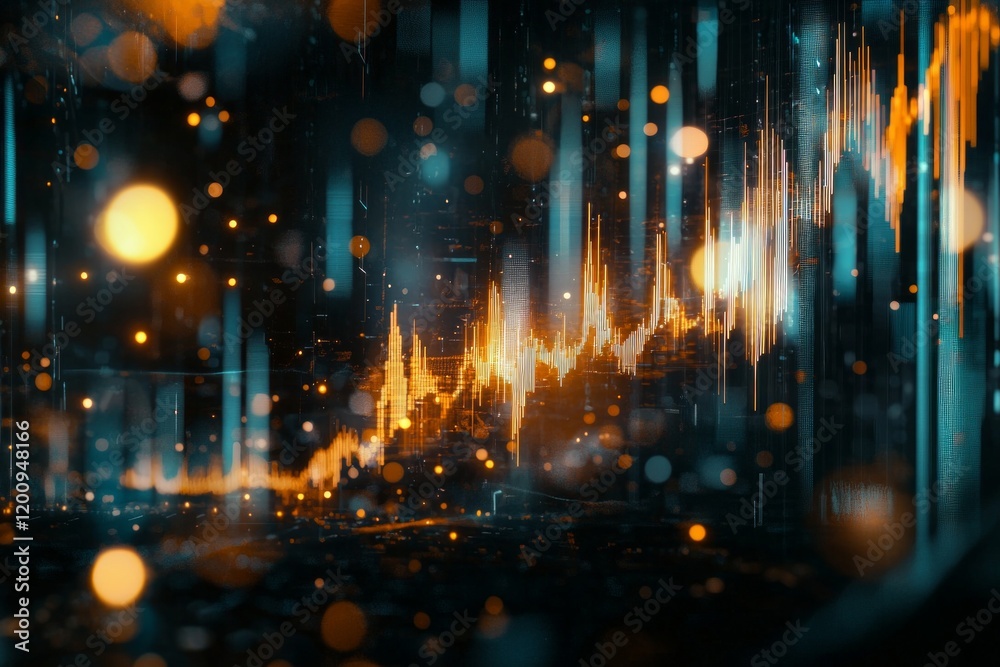 Obraz premium A digital background depicting a stock market graph, with a color scheme of blue and orange, in a futuristic style.