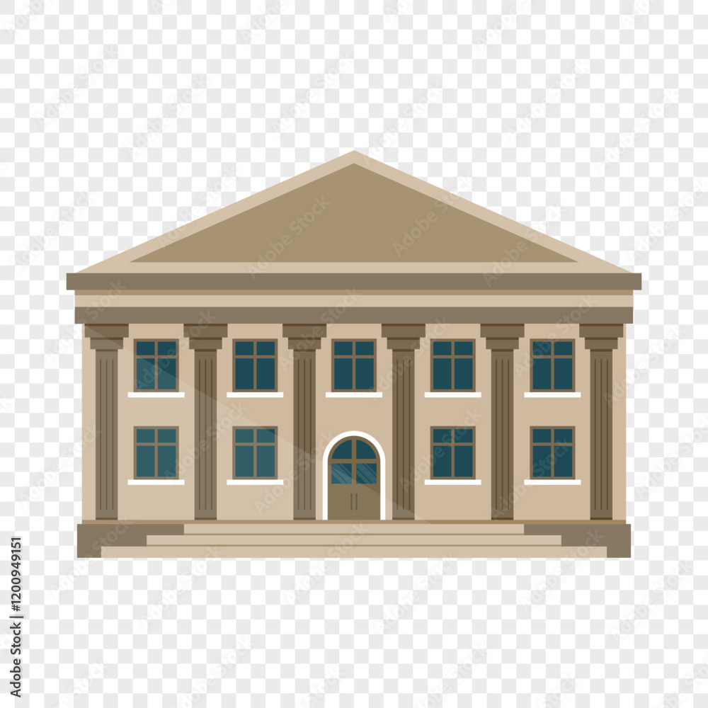 Bank building icon in flat style. Financing department vector illustration on isolated background. Courthouse with columns sign business concept. Bank building icon in flat style. Financing department vector illustration on isolated background. Courthouse with columns sign business concept.