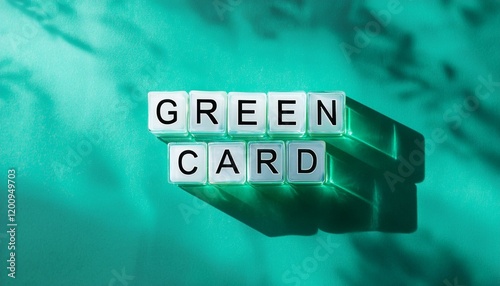 アメリカの永住権グリーンカードを意味する英単語green cardのフレーズが書かれたキューブブロック。 aiで生成 photo