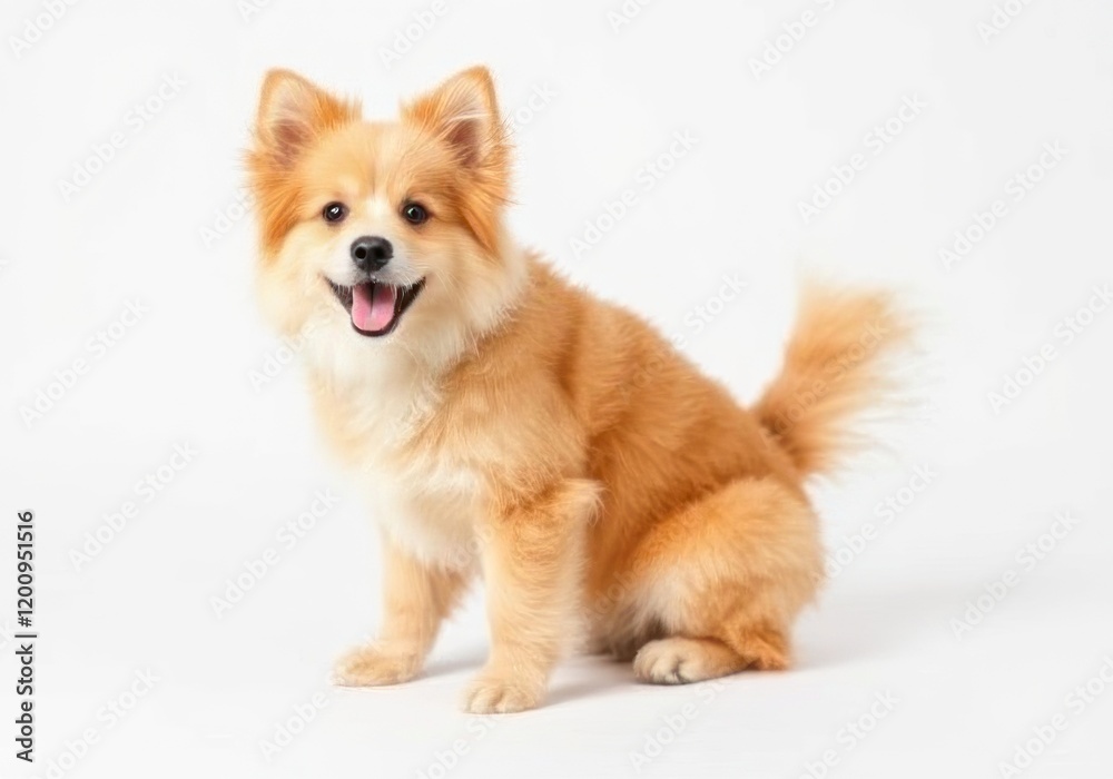 Obraz premium Adorable Pomeranian Puppy Posing Against White Background