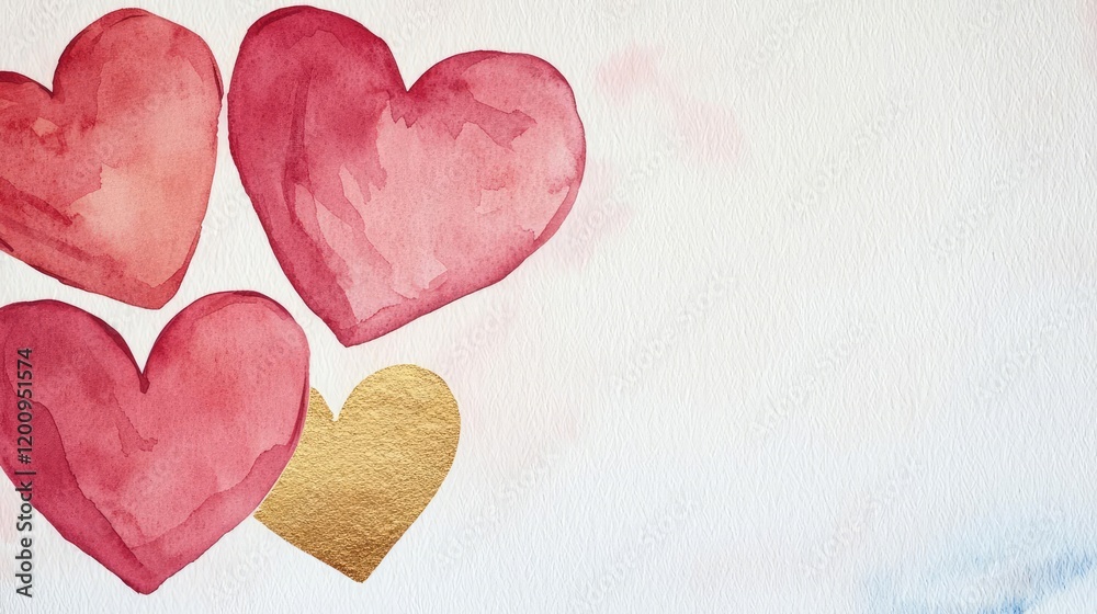 Obraz premium Hearts watercolor idea. A beautiful watercolor painting of hearts in shades of pink and gold on a soft background.