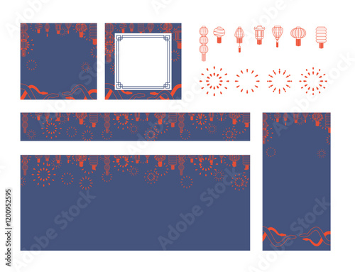 Chinese New Year 2025 web social media templates snake elements fireworks various sizes 11 blue