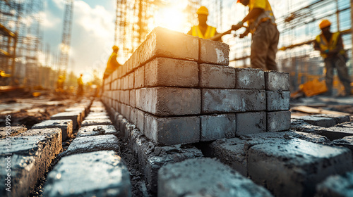 a construction site with a man working on the construction site photo